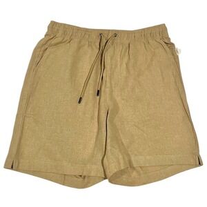 Onia Men's Linen Blend Drawstring Shorts Khaki Tan Relaxed Fit 7" L